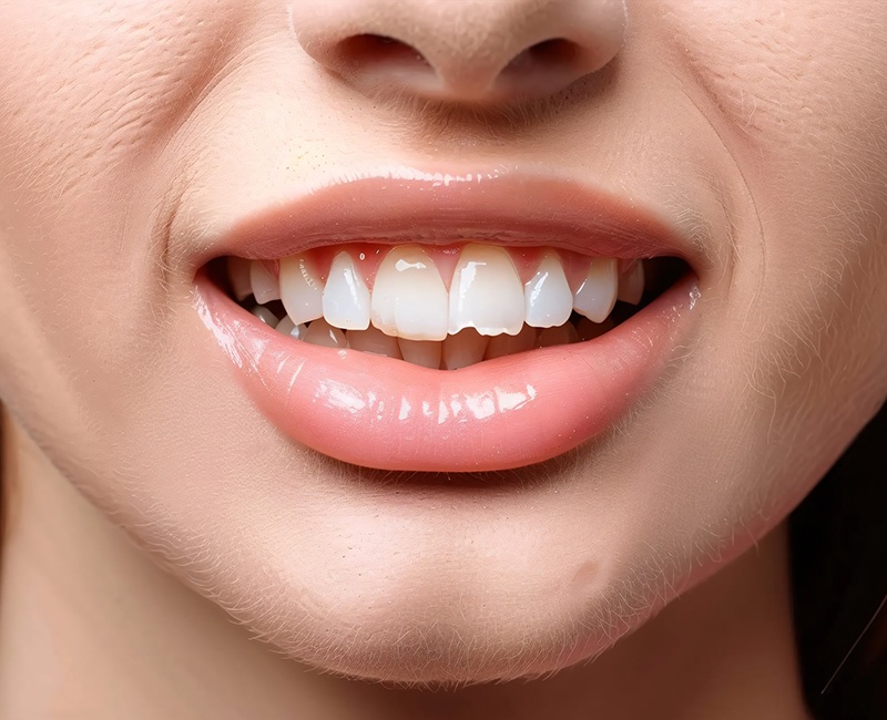 Woman’s smile with a chip out of a front tooth