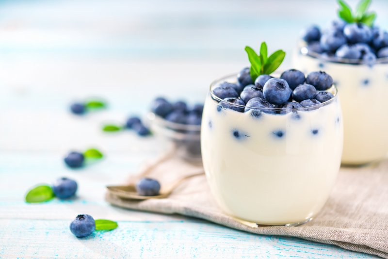 Cups of yogurt with blueberries