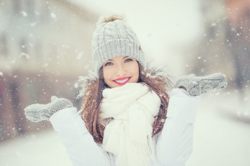 Woman smiling in the cold